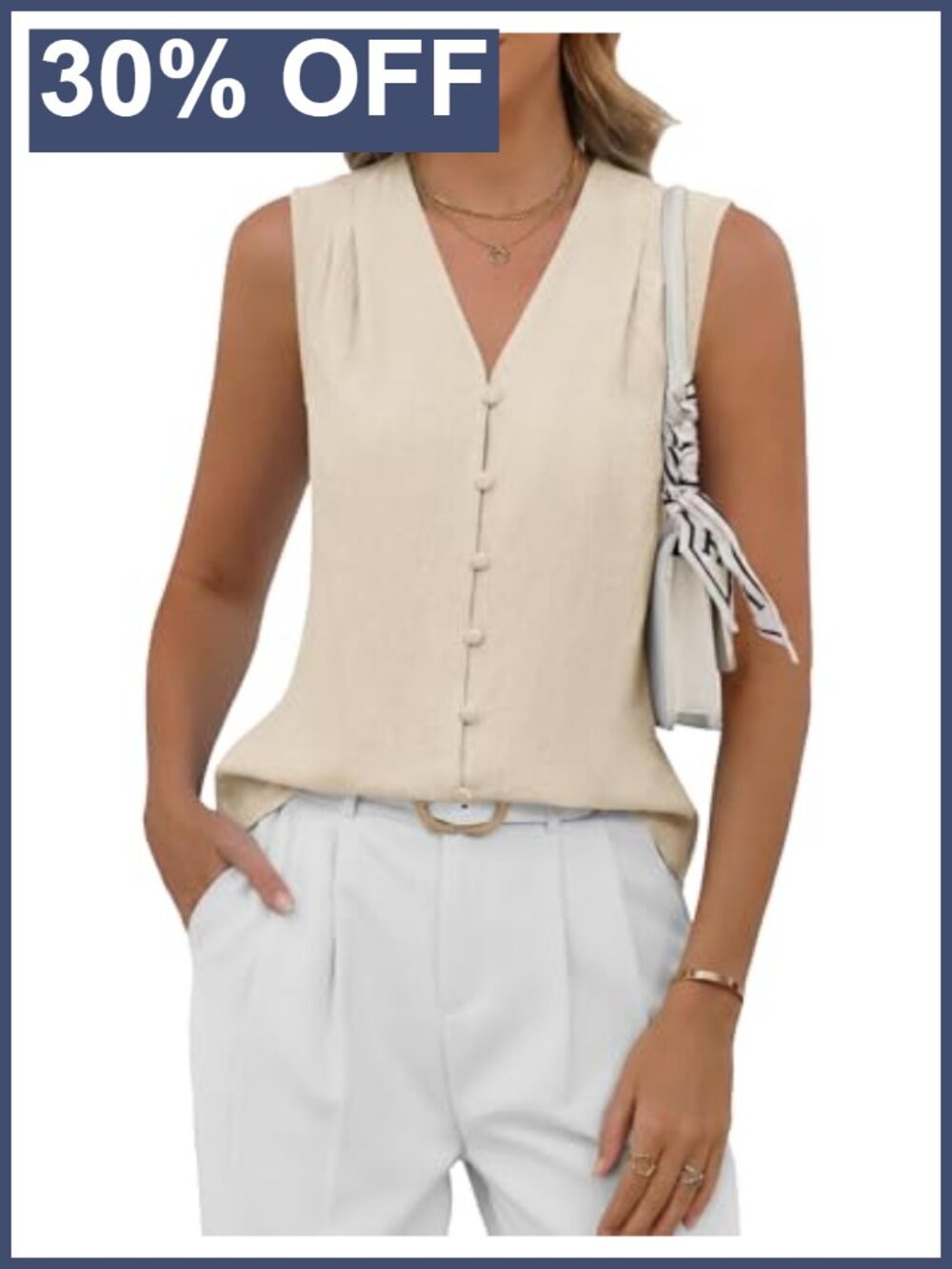 Womens Sleeveless Button Down V Neck Tank Top Business Work Blouse